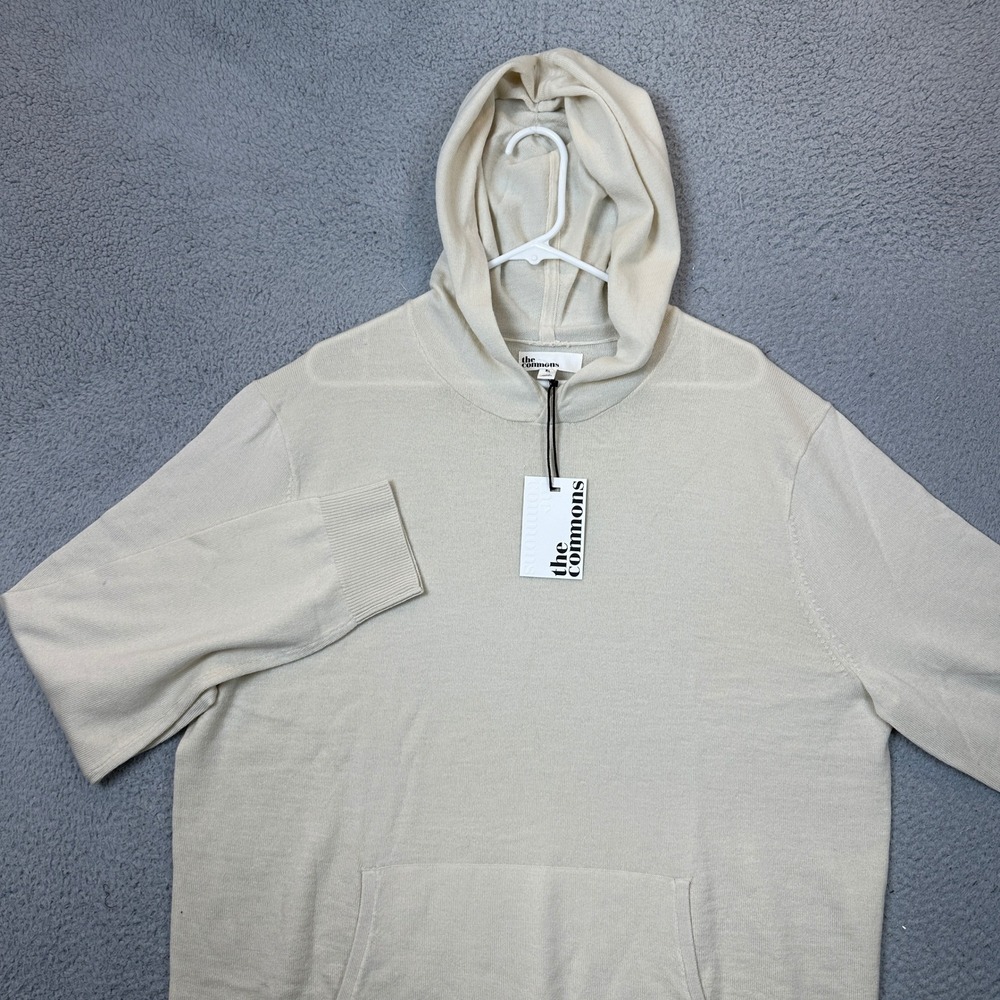 NEW The Commons Hoodie Men XL Beige Cream Merino Knit Pullover Casual Sweater